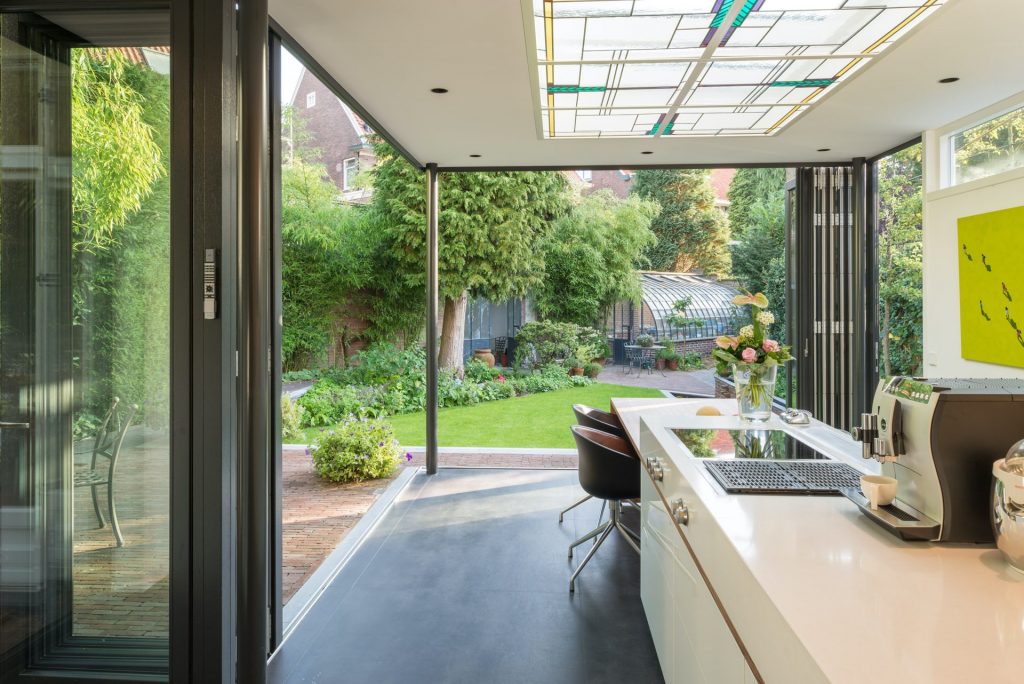 low or flush threshold on bifolding or sliding doors showing German bifold doors