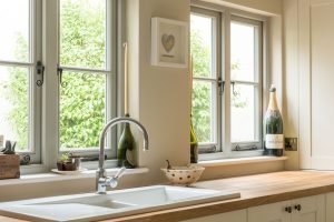 timber casement windows in a country kitchen