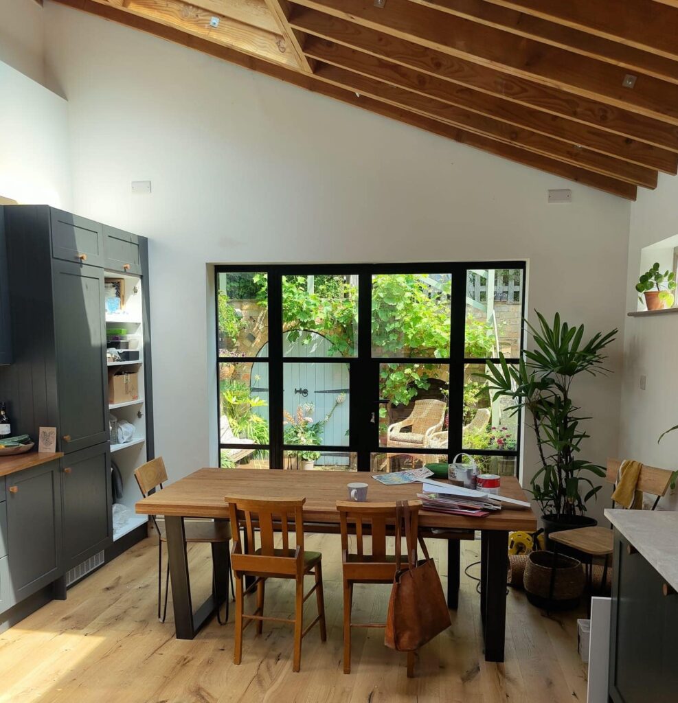 steel look aluminium doors in Lincolnshire to a country kitchen extension